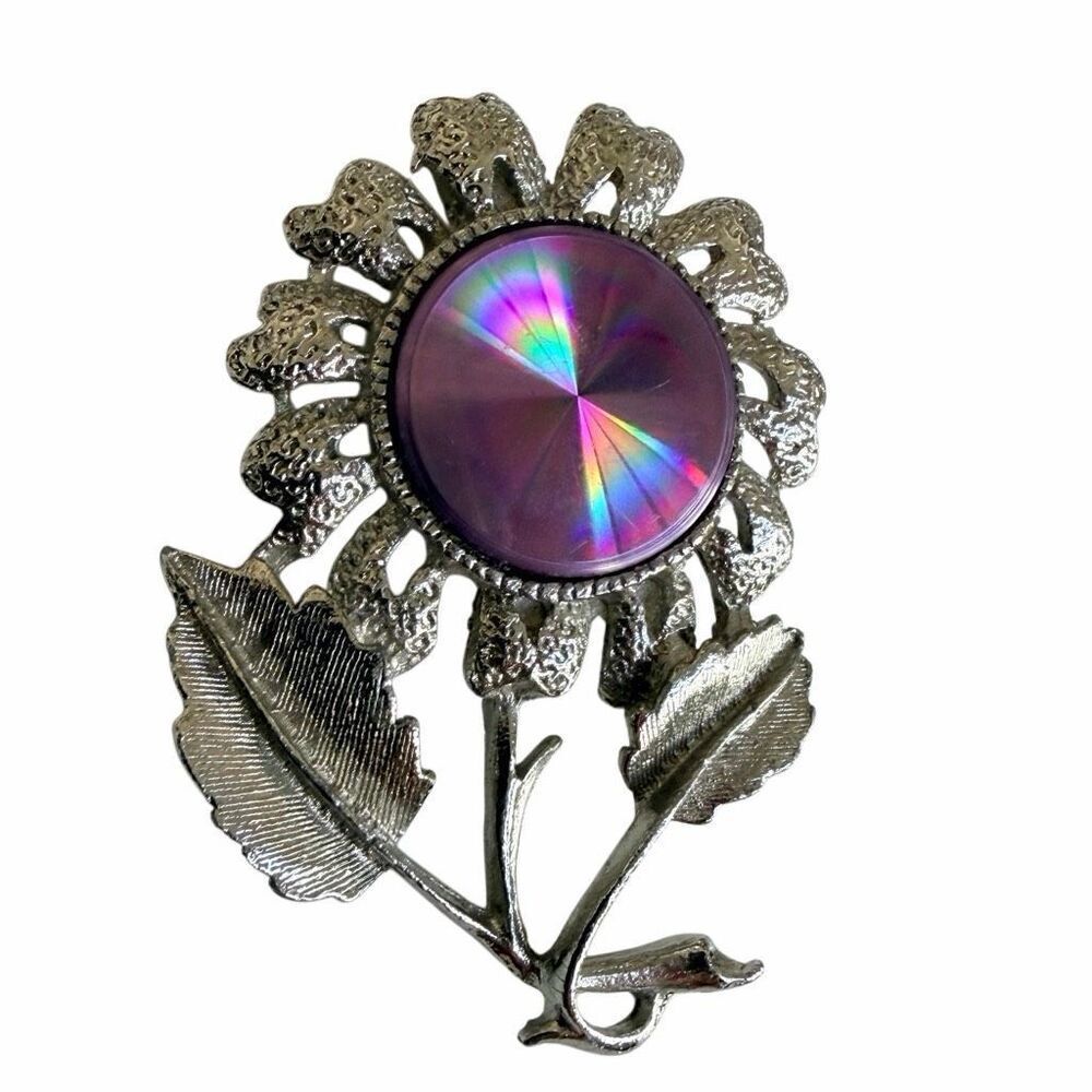 Jewelerama Vintage Purple Rivoli Flower Brooch